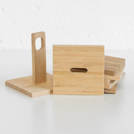 Set suport pahare 6 piese Excellent Houseware, bambus, 9x9 cm, maro [4]