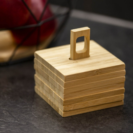 Set suport pahare 6 piese Excellent Houseware, bambus, 9x9 cm, maro [3]