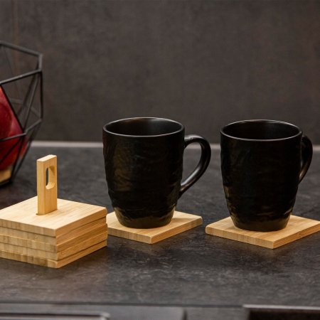 Set suport pahare 6 piese Excellent Houseware, bambus, 9x9 cm, maro [2]