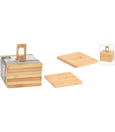 Set suport pahare 6 piese Excellent Houseware, bambus, 9x9 cm, maro [6]