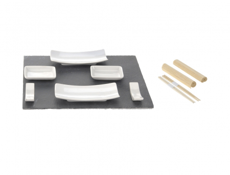 Articole pentru servire - Set sushi 11 piese Excellent Houseware, ardezie/portelan, 30x24 cm, gri/alb