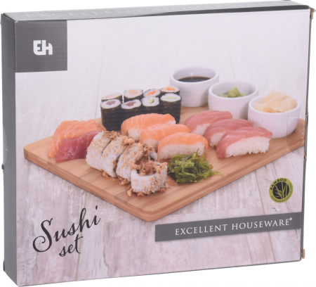 Excellent Houseware 4-piece sushi set, bamboo/porcelain, 28x24 cm, brown/white [1]