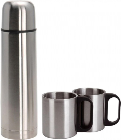 Activitati in aer liber - Set termos si doua cani Excellent Houseware, otel inoxidabil, 1 l, argintiu