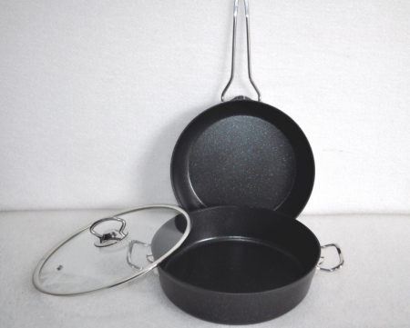 OMS 3-piece frying pan and saucepan set, aluminum/granite, black [5]