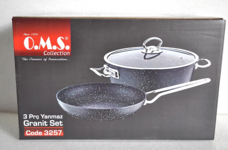 OMS 3-piece frying pan and saucepan set, aluminum/granite, black [4]
