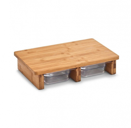Tocatoare de bucatarie - Set tocator cu doua tavi Zeller, bambus/plastic, 40.5x26.5x8.5 cm, maro