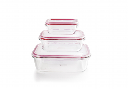 Caserole - Set trei caserole Ibili-Borosilicate, sticla borosilicata, 180/650/1500 ml, rosu