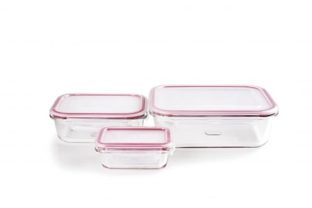 Set of three Ibili-Borosilicate casseroles, borosilicate glass, 180/650/1500 ml, red [1]