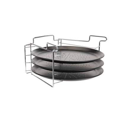 Tavi copt - Set trei tavi pizza Excellent Houseware, otel carbon/cromat, 30x19 cm, negru/argintiu