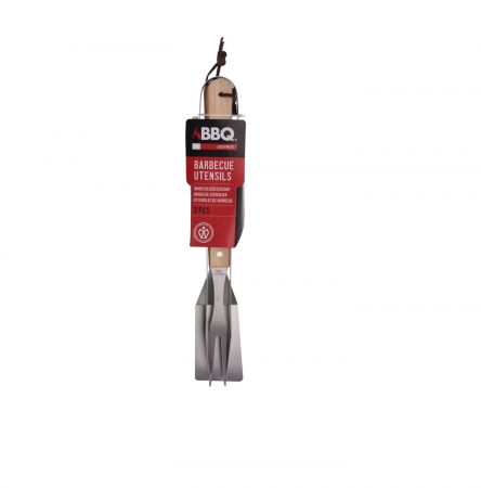Set ustensile gratar BBQ, otel inoxidabil/lemn, 35 cm, argintiu/maro [1]