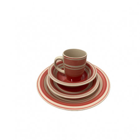 Seturi vesela - Set vesela 16 piese Koopman Excellent Houseware-Roma, ceramica, alb/rosu