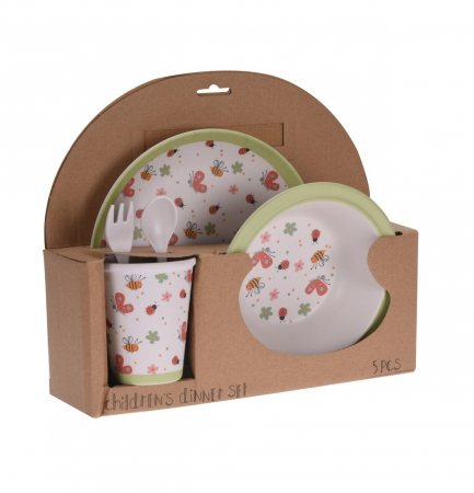 Set vesela copii Excellent Houseware, fibra de bambus, alb/verde [1]