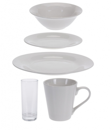 Set vesela si tacamuri Excellent Houseware, portelan/otel inoxidabil 18/0, 36 piese, alb/argintiu [1]