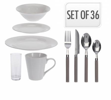 Set vesela si tacamuri Excellent Houseware, portelan/otel inoxidabil 18/0, 36 piese, alb/argintiu [3]