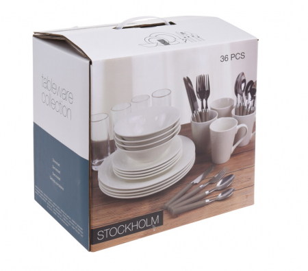 Set vesela si tacamuri Excellent Houseware, portelan/otel inoxidabil 18/0, 36 piese, alb/argintiu [4]