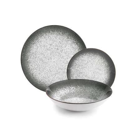 Plate sets - Set vesela Ibili Loira, portelan, 12 piese, alb/gri