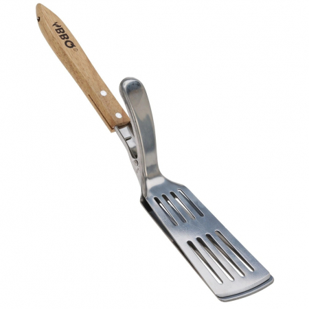 Ustensile gratar - Spatula-cleste pentru gratar BBQ, otel inoxidabil/lemn, 40 cm, argintiu/maro