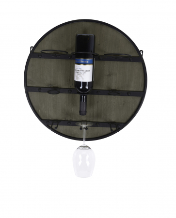 Suporturi si accesorii vin - Suport 3 sticle si pahare vin Home&Styling Collection, metal/lemn, 50x13.5 cm, negru/maro