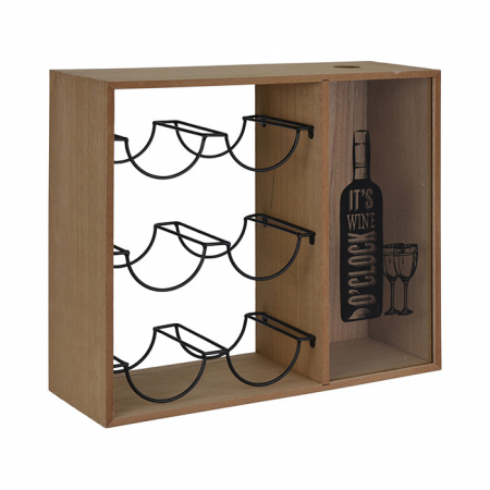 Kitchen - Excellent Houseware 6-bottle wine rack and cork collector, wood/metal, 40x15x35 cm, brown/black