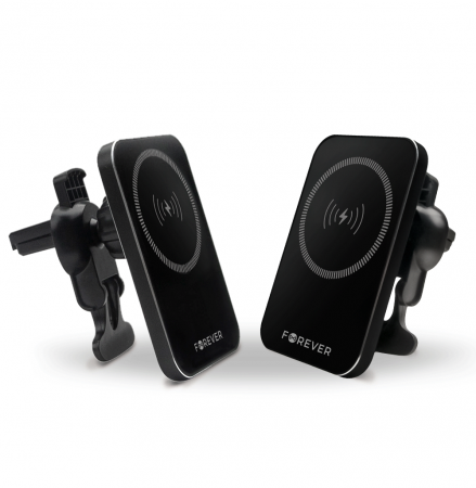 Suport auto Forever, pentru aerisire MACH-100, magnetic cu incarcare wireless, 15W, negru [3]