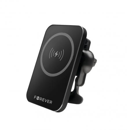 Accesorii telefoane - Suport auto Forever, pentru aerisire MACH-100, magnetic cu incarcare wireless, 15W, negru