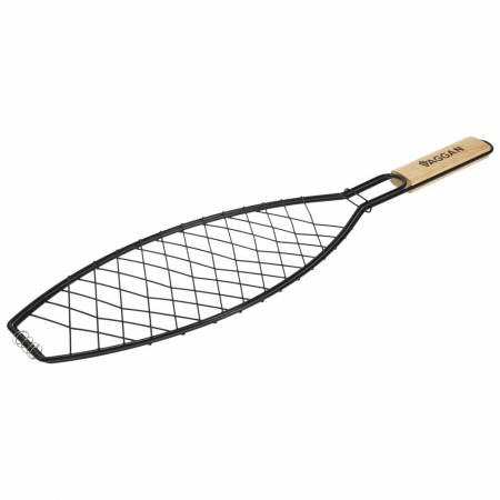 Ustensile gratar - Suport gratar pentru peste Vaggan, metal/lemn, 35x14x58 cm, negru/maro