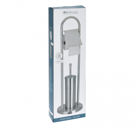 Suport hartie si perie toaleta Bathroom Solutions, otel inoxidabil, 20x80 cm, argintiu [1]