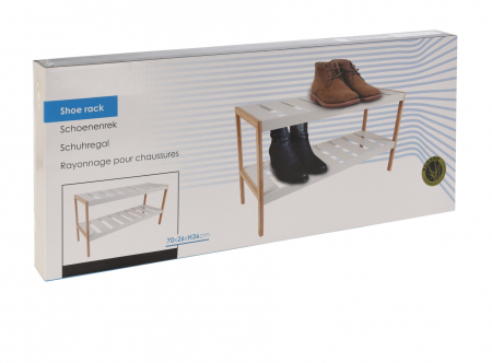 Suport incaltaminte Excellent Houseware, bambus/MDF, 70x26x36 cm, alb/maro [1]