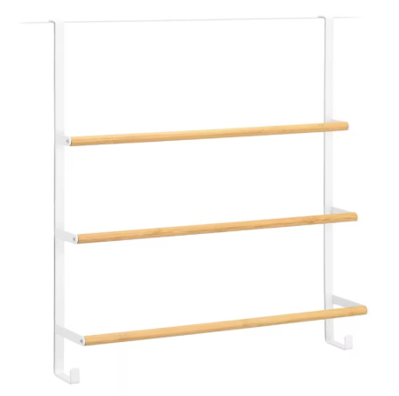 Cuiere - Suport prosoape pentru usa Zeller, metal/bambus, 51x13x56 cm, alb