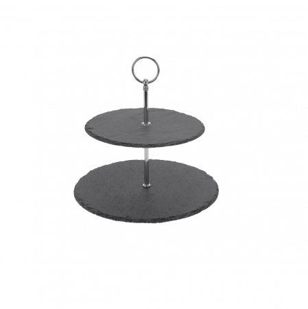 Platouri servire - Suport servire cu 2 nivele Excellent Houseware, bambus/metal, 25x23 cm, antracit