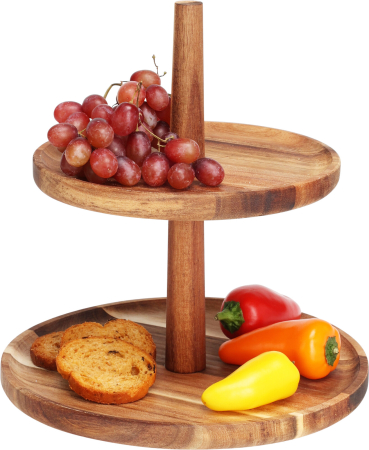 Suport servire cu 2 nivele Excellent Houseware, lemn, 23/18.5x23 cm, maro [2]