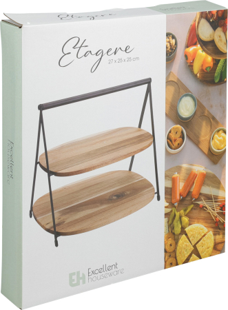 Suport servire cu 2 nivele Excellent Houseware, lemn, 27x25x25 cm, maro [2]