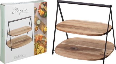 Suport servire cu 2 nivele Excellent Houseware, lemn, 27x25x25 cm, maro [3]