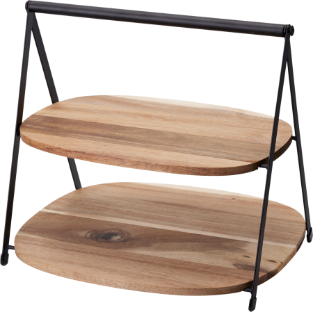 Platouri servire - Suport servire cu 2 nivele Excellent Houseware, lemn, 27x25x25 cm, maro