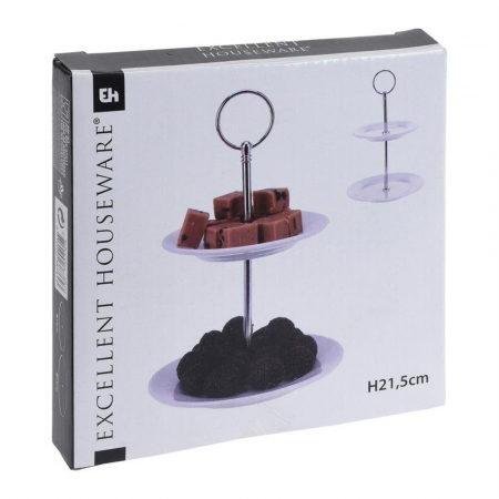 Suport servire cu 2 nivele Excellent Houseware, portelan, 15x21.5 cm, alb [6]