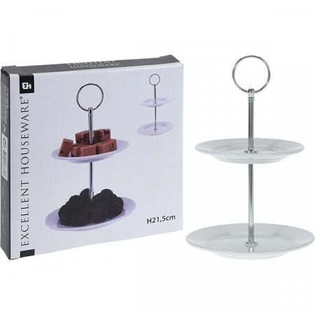 Suport servire cu 2 nivele Excellent Houseware, portelan, 15x21.5 cm, alb [1]