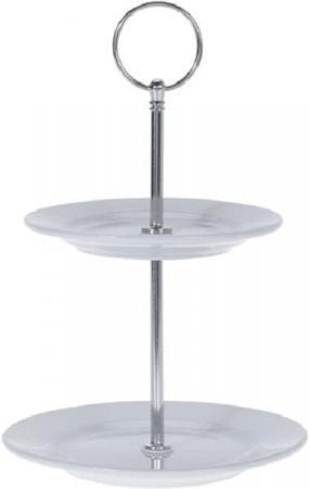 Articole pentru servire - Suport servire cu 2 nivele Excellent Houseware, portelan, 15x21.5 cm, alb