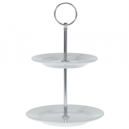 Suport servire cu 2 nivele Excellent Houseware, portelan, 15x21.5 cm, alb [5]
