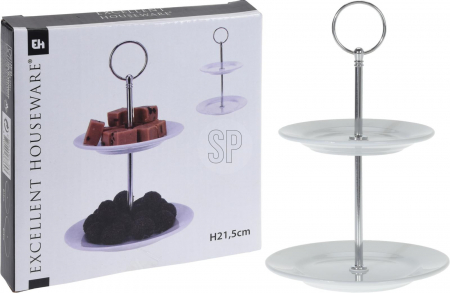 Suport servire cu 2 nivele Excellent Houseware, portelan, 15x21.5 cm, alb [2]
