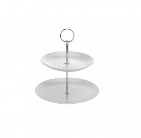 Platouri servire - Suport servire cu 2 nivele Excellent Houseware, portelan, 21x25cm, alb