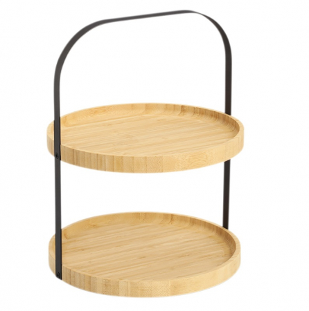 Platouri servire - Suport servire cu 2 nivele Zeller, bambus/metal, 25x33 cm, maro/negru