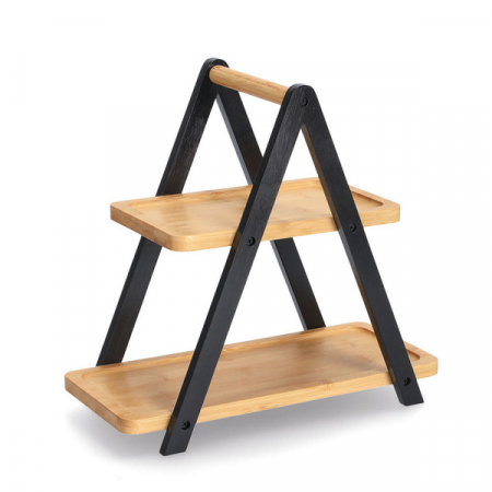 Platouri servire - Suport servire cu 2 nivele Zeller, bambus, 34x17x32 cm, negru/maro
