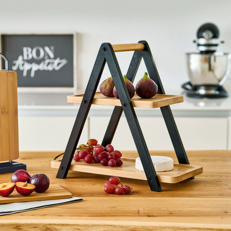 Zeller 2-tier serving stand, bamboo, 34x17x32 cm, black/brown [4]