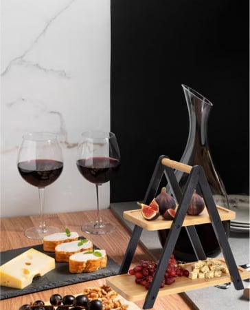 Zeller 2-tier serving stand, bamboo, 34x17x32 cm, black/brown [2]