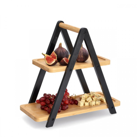 Zeller 2-tier serving stand, bamboo, 34x17x32 cm, black/brown [1]