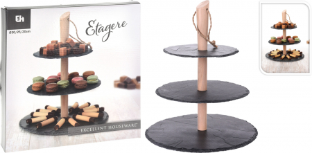 Excellent Houseware 3-tier serving stand, slate, 30/25/20x36 cm, black/brown [1]