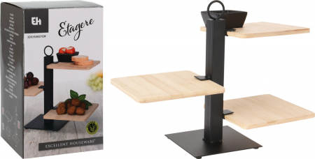 Suport servire cu 3 nivele Excellent Houseware, bambus/metal, 32x15x27 cm, maro/negru [2]