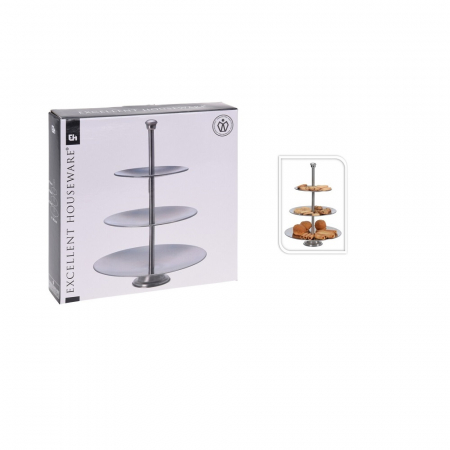 Suport servire cu 3 nivele Excellent Houseware, otel inoxidabil, 25x36 cm, argintiu [3]