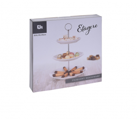 Suport servire cu 3 nivele Excellent Houseware, portelan, 25x34 cm, alb [1]
