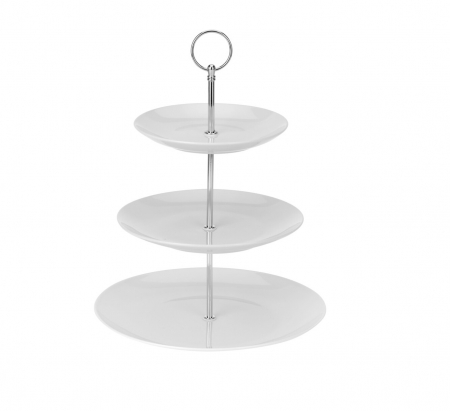 Platouri servire - Suport servire cu 3 nivele Excellent Houseware, portelan, 25x34 cm, alb